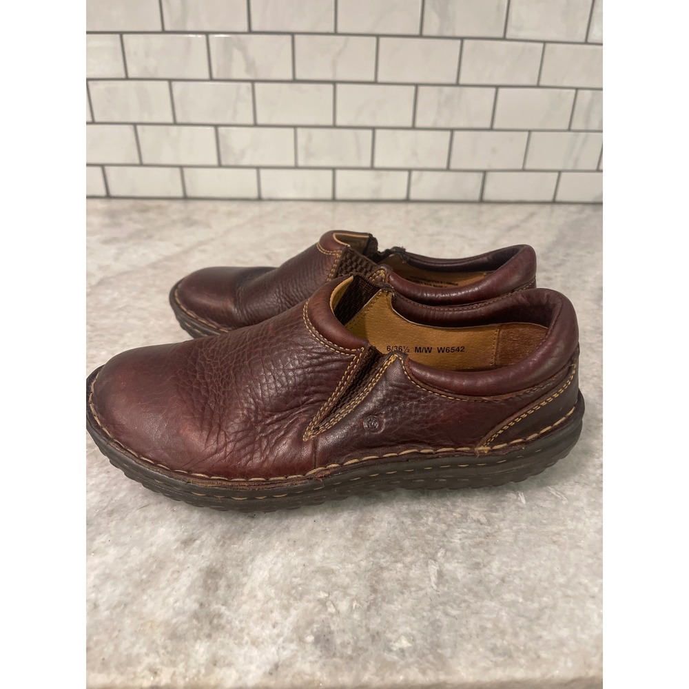 Born Loafers Womens 6 Brown Leather Slip On Elastic Gore Comfort Shoes